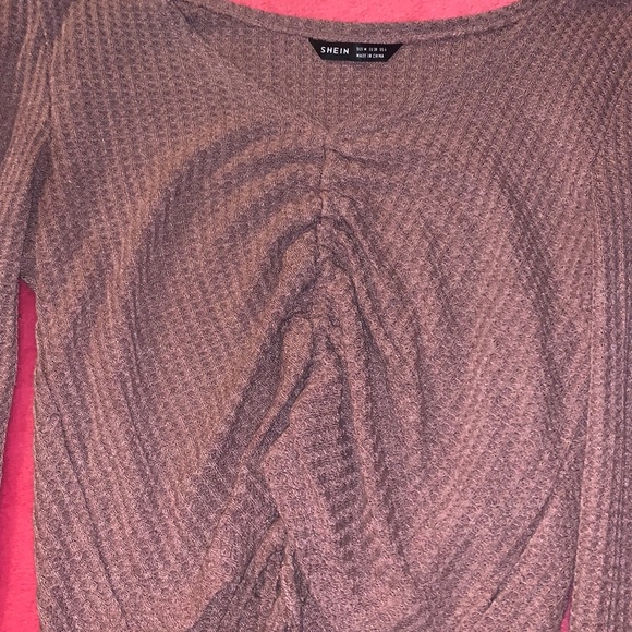 Mauve Sweater Tie Crop Long Sleeve - Picture 2 of 3